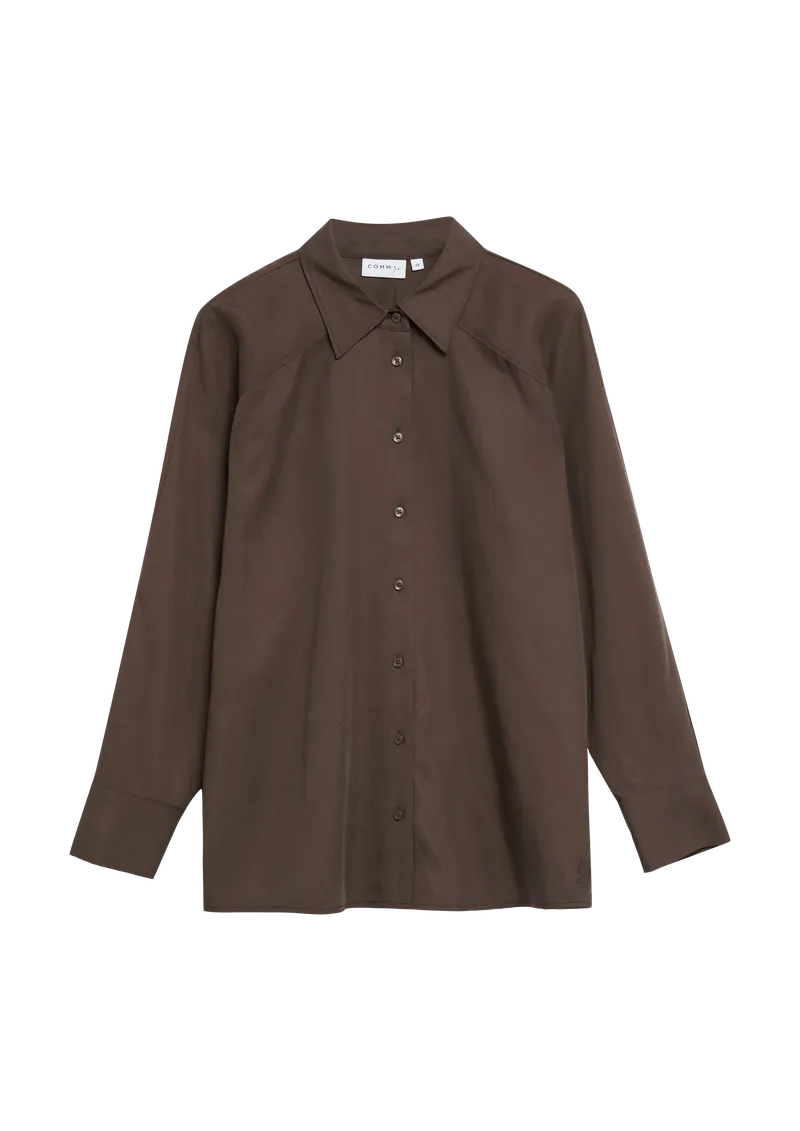 comma Oversize Hemdbluse aus Lyocell-Leinem-Mix, Braun, – Produktbild 1 von 3