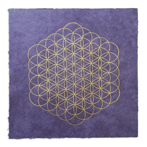 Veskor Cassiopeia Veskor Cassiopeia BLUME DES LEBENS Heilige Geometrie Linoldruck | 35 × 35 cm | Gold auf Lila – Produktbild 1 von 4