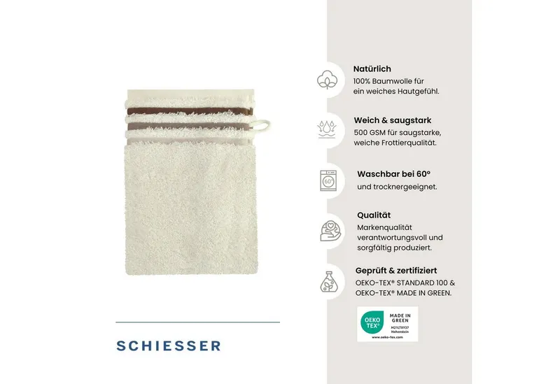 Schiesser Schiesser Waschhandschuh Skyline Color aus 100 % Baumwolle mit eleganter Streifenbordüre, (5-St), OEKO-TEX® MADE IN GREEN, Beige, – Produktbild 3 von 6