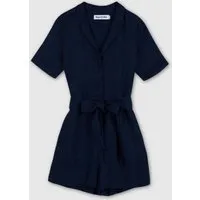 Kings Of Indigo Kings Of Indigo JANELLE PLAYSUIT | WORKER BLUE LINEN – Produktbild 1 von 1
