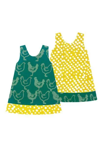 Global Mamas Global Mamas Baby Bio Wendekleid REVERSIBLE - Patchwork/Giraffe/Chicken, Chicken teal (grün), – Produktbild 1 von 2