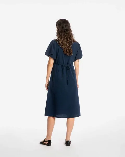 MATONA Matona Midikleid | V-Neck Dress | aus Bio-Baumwolle | GOTS-zertifiziert, Navy, – Produktbild 2 von 4