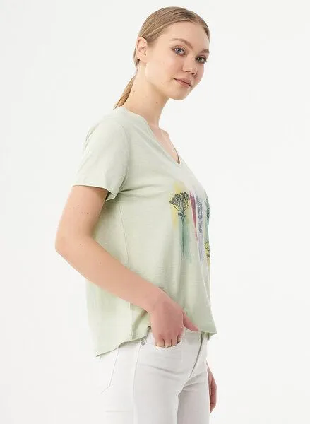ORGANICATION ORGANICATION T-Shirt aus Bio-Baumwolle mit Blumen-Print, Sage green, – Produktbild 3 von 4