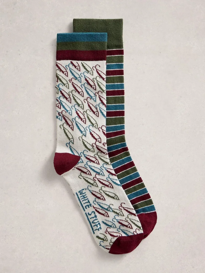 White Stuff 2er-Pack Socken Fisch - 44-46, Rot multi, – Produktbild 1 von 2