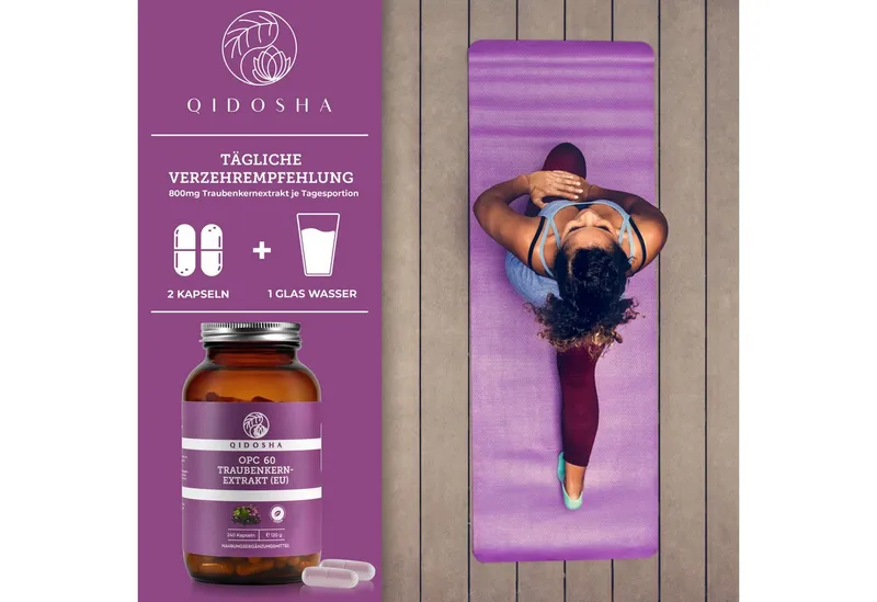 QIDOSHA Traubenkernextrakt OPC Kapseln, 240 St., 119.0 g, 240 Kapseln im Braunglas – Produktbild 3 von 4