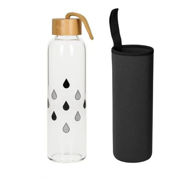 elasto elasto Glasflasche 550 ml mit Bambusdeckel - Trinkflasche mit Schutzhülle, Drops, – Produktbild 1 von 4