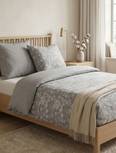 Nature by Adam Nature by Adam Bettwäsche 2tlg aus 100% Bio-Baumwolle - Made in Germany - Flower Cuveé Light, Hellgrau, – Produktbild 1 von 4