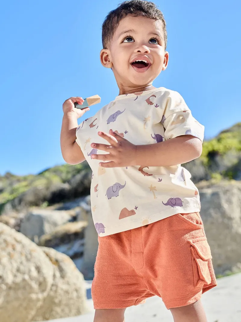 Vertbaudet Baby Cargo-Shorts aus Sweatware, Hellbraun, – Produktbild 1 von 4