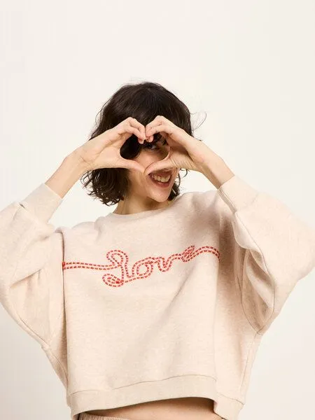 LANIUS LANIUS Statementsweatshirt (GOTS) aus Bio-Baumwolle, Creme melange, – Produktbild 1 von 4
