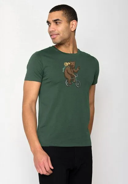 GreenBomb GREENBOMB Animal Bear Bike 2 Guide - Sportliches T-Shirt aus Bio-Baumwolle / hochwertiger Print / GOTS / Fair & Vegan, Grün (flaschengrün), – Produktbild 2 von 4