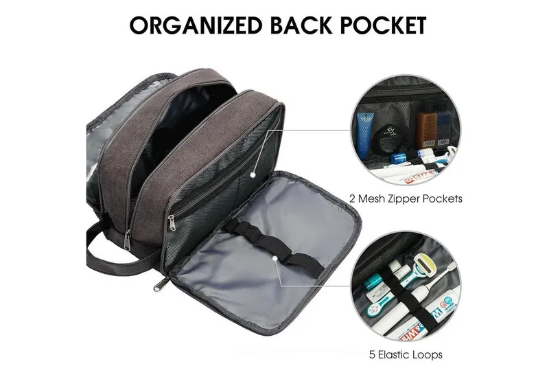 LuxusKollektion Kulturbeutel Kulturtasche Herren Reise Canvas wasserabweisend vegan Dunkelgrau – Produktbild 4 von 5