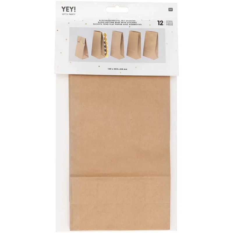 Rico Design Rico Design Blockbodenbeutel braun 12 Stück 150x300x80mm – Produktbild 1 von 1