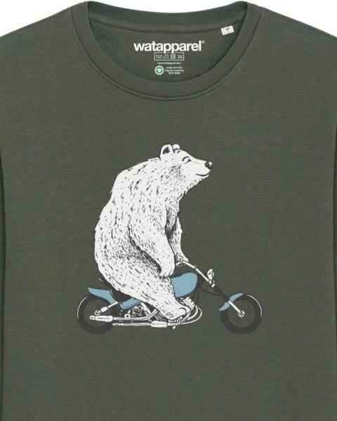 watapparel watapparel Sweatshirt Unisex Bär auf Bike, Khaki, – Produktbild 3 von 4