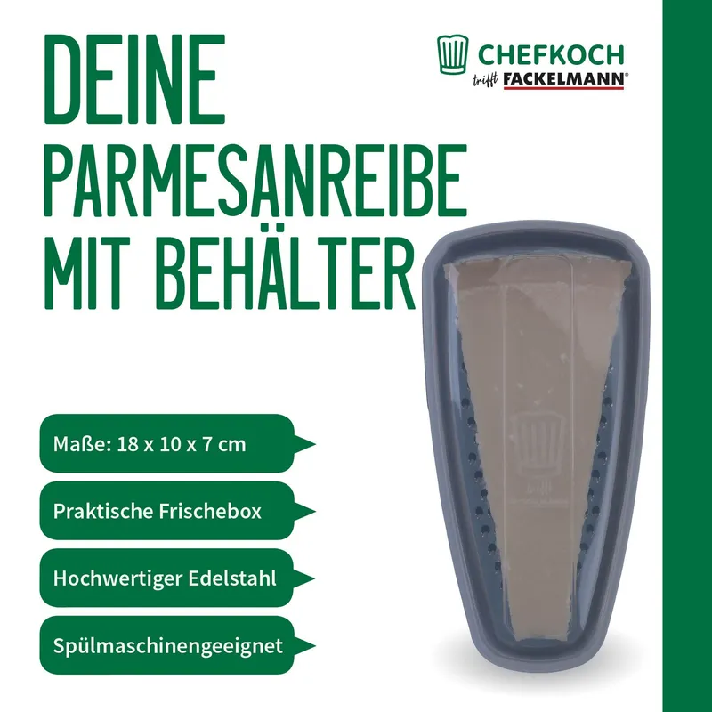 Chefkoch trifft Fackelmann Chefkoch trifft Fackelmann Parmesanreibe mit Behälter, 3-teilig – Produktbild 3 von 3