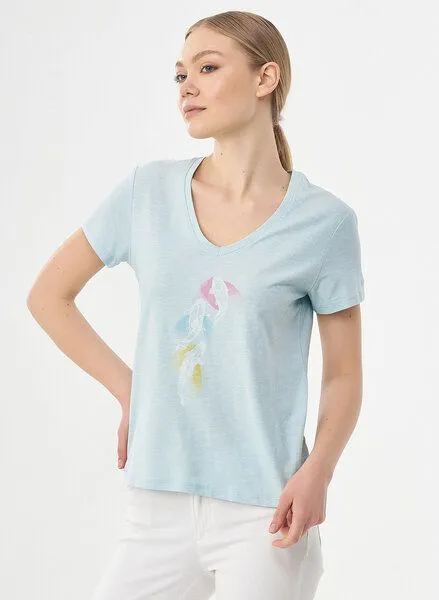 ORGANICATION ORGANICATION T-Shirt aus Bio-Baumwolle mit Fisch-Print, Light blue, – Produktbild 3 von 4