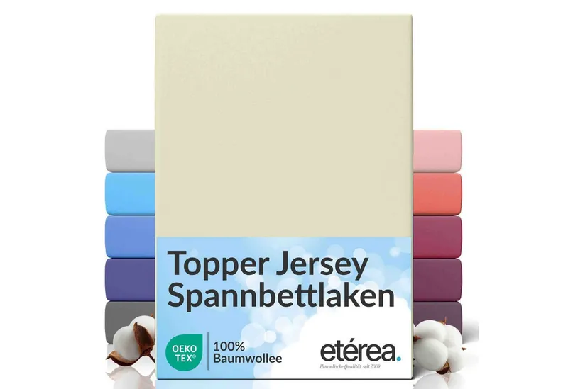 etérea Himmlische Qualität Spannbettlaken etérea Comfort Jersey Topper Spannbettlaken, Jersey, Gummizug: rundum, (1 Stück), Beige, – Produktbild 1 von 5