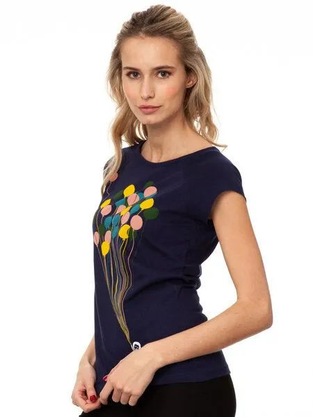 FellHerz FellHerz Damen T-Shirt Balloons Girl Bio Fair, Midnight (blau), – Produktbild 4 von 4