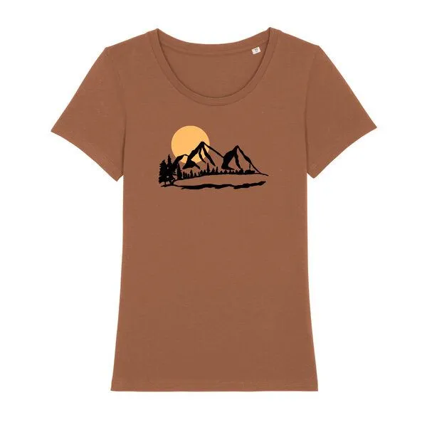 Spangeltangel Spangeltangel T-Shirt "Bergluft", Berge, Siebdruck, für Frauen, Berglandschaft, bedruckt, Biobaumwolle, Caramel, – Produktbild 1 von 3