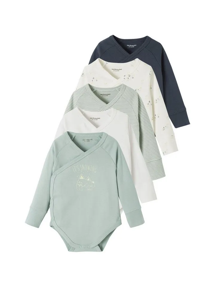 Vertbaudet Vertbaudet Body Mitwachsende Baby Wickelbodys 5er-Pack, Blau|grau, – Produktbild 1 von 4