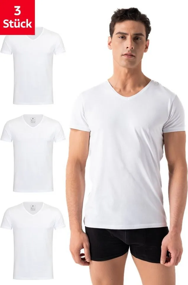 Burnell & Son Burnell & Son Unterhemd T-Shirt Business mit Kurzarm und V-Ausschnitt für Herren aus Baumwolle (Packung, Set, Spar-Pack, Spar-Packung, 3-St., 3er Pack) Feinripp, extra lang - Basic Slim Fit, Weiß, – Produktbild 2 von 5