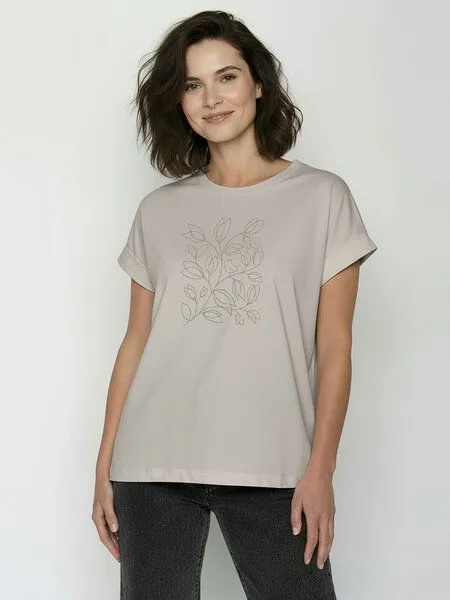 GreenBomb GREENBOMB Leafline Loony - Sportliches T-Shirt aus Bio-Baumwolle mit Rollup Sleeve / hochwertiger Print / GOTS / Fair & Vegan, Grau (sandstone), – Produktbild 1 von 4