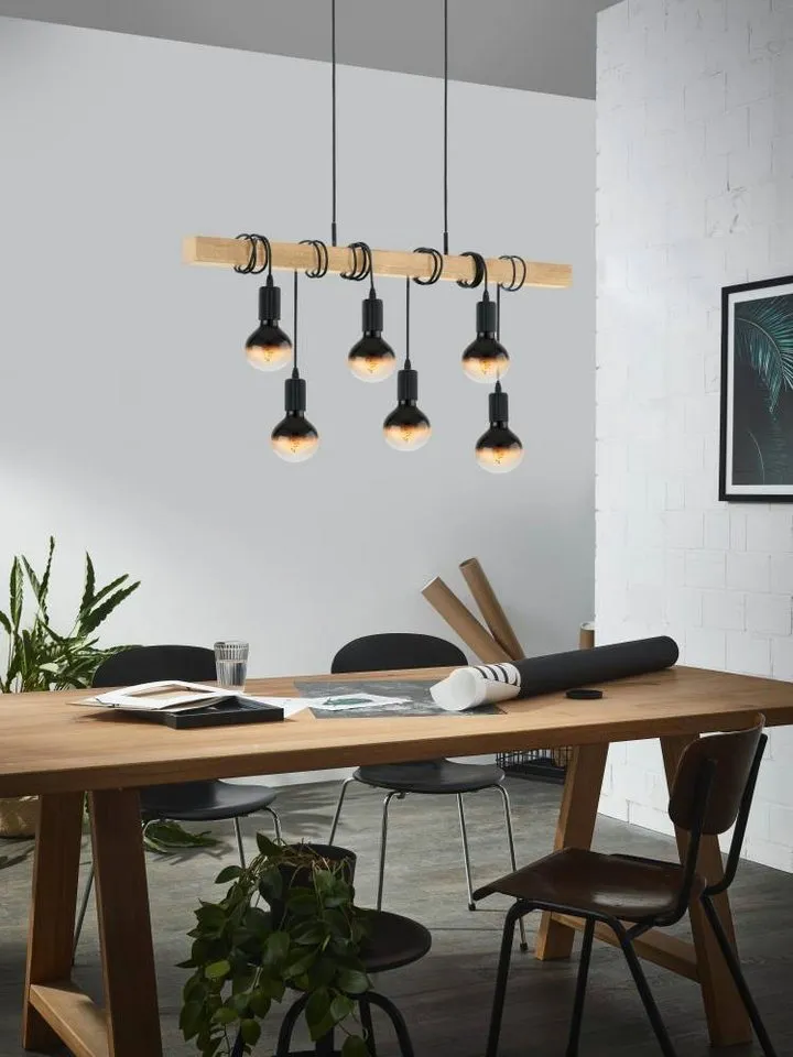 EGLO EGLO Hängeleuchte TOWNSHEND, ohne Leuchtmittel, Wohnzimmer, Esszimmer, 6-flammig, 110x10,5x100cm, Schwarz, – Produktbild 5 von 5