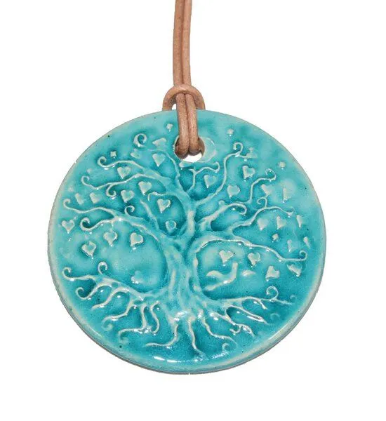 Schönes aus Indochina Schönes aus Indochina Schmuck aus Keramik, Medaillon Elefant, Lotus und Lebensbaum, Türkis, – Produktbild 2 von 4