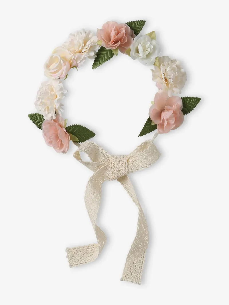 Vertbaudet Blumenkranz für Mädchen, Wollweiß/zartrosa, – Produktbild 4 von 4