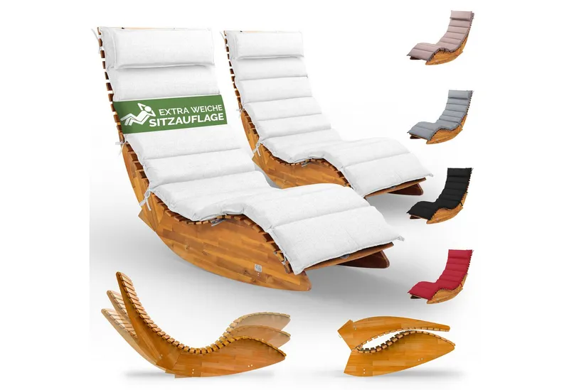 Casaria® Casaria® Saunaliege Java 2er-Set Akazie FSC®-zertifiziert mit Auflage Creme – Produktbild 3 von 7