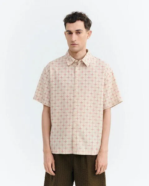 thinking mu thinking mu Lattice Kurtis Shirt, Lattice (weiß-rot), – Produktbild 4 von 4
