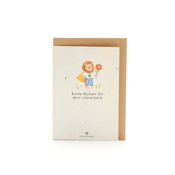 Die Stadtgärtner Die Stadtgärtner Wachsende Grußkarte zum Schulanfang I Back to School Karte „Löwenherz“ mit Saatpapier I Mit Wildblumen-Samen zum Einpflanzen I Grußkarte mit Umschlag I 10,5 x 14,8 cm (DIN A6) I Kreative Geschenkidee für Kinder, Schule & Schulalltag – Produktbild 1 von 1