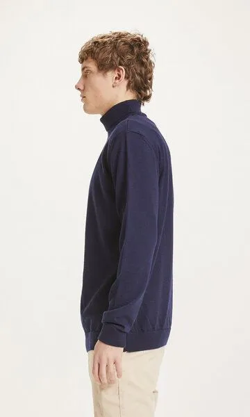 KnowledgeCotton Apparel KnowledgeCotton Apparel Rollkragenpullover - FORREST roll neck merino wool knit, Blau (total eclipse), – Produktbild 3 von 4