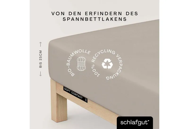 Schlafgut Schlafgut Spannbettlaken Soft Contact, Feinbiber, Gummizug: rundum, (1 Stück), 100% Bio Baumwolle, Beige, – Produktbild 1 von 5