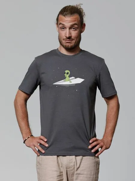 watapparel watapparel T-Shirt Unisex Alien on a paper plane, Anthracite, – Produktbild 2 von 3