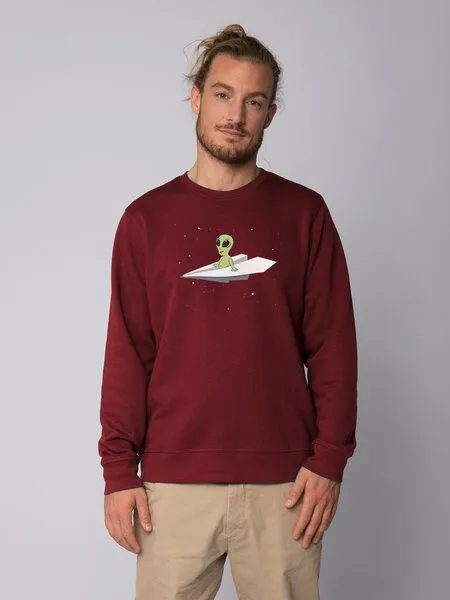 watapparel watapparel Sweatshirt Unisex Alien on a paper plane, Burgundy, – Produktbild 2 von 4