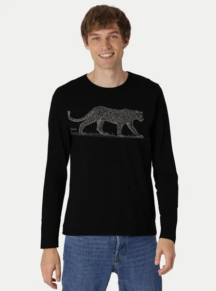 Peaces.bio - handbedruckte Biomode Peaces.bio - handbedruckte Biomode Bio-Herren-Langarmshirt "Leopard", Schwarz, – Produktbild 2 von 2