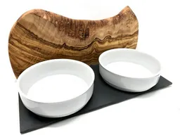 Olivenholz erleben Olivenholz erleben Futterstation MOUNTAIN mit 2 Porzellanschalen in 2 Größen – Produktbild 1 von 1