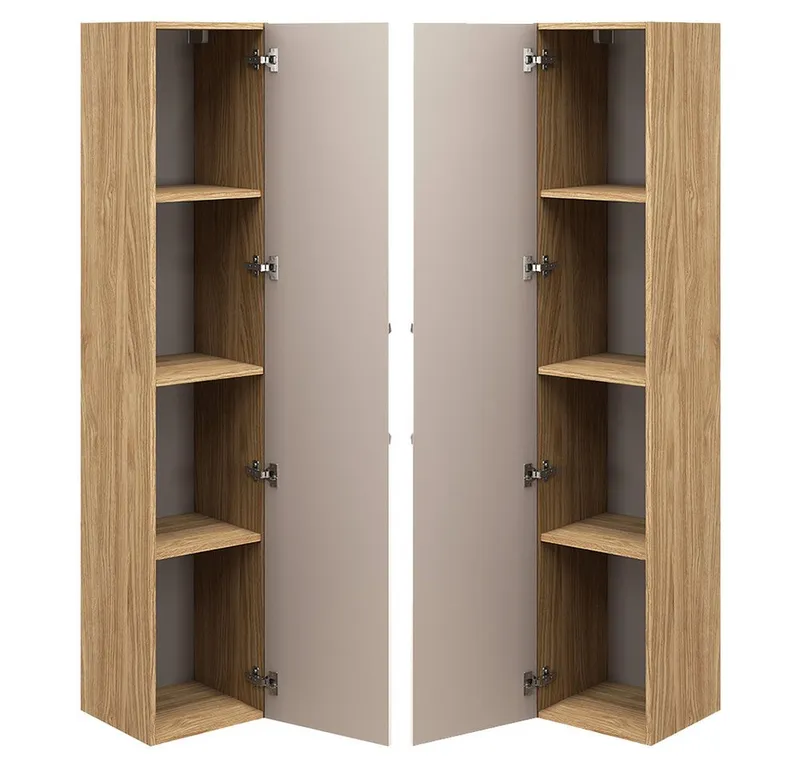 Lomadox Hochschrank OLUO-56-BEIGE Badschrank, 1-türig, Eiche mit beige, 3D-Struktur, Braun, – Produktbild 4 von 4