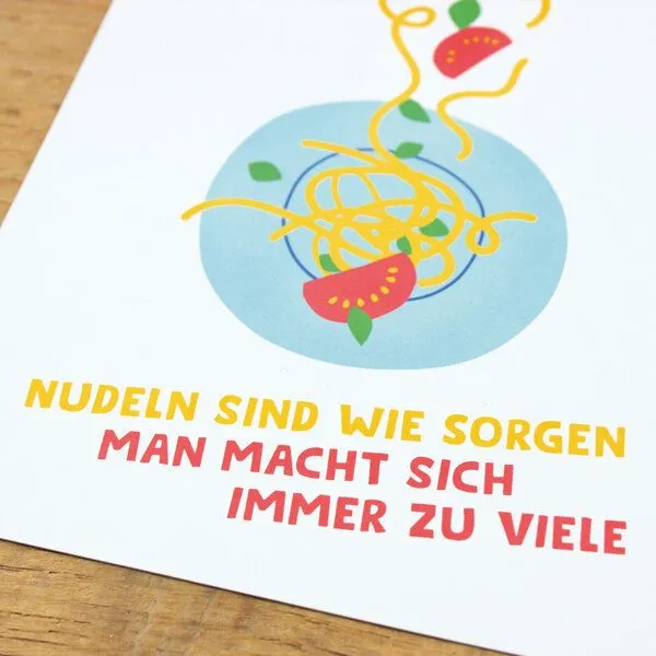 Bow & Hummingbird Bow & Hummingbird Postkarte "Nudeln sind wie Sorgen" aus Recyclingpapier – Produktbild 2 von 2