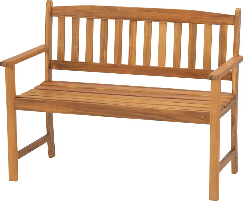 acamp Sitzbank Gartenbank Holz 2-Sitzer mit Armlehnen, Akazie FSC® geölt, wetterfest (Holzbank, 1-St., Gartenmöbel), Parkbank 110x56x86 cm, Teakholz-Optik, geölt, Balkon, Terrasse, Braun, – Produktbild 1 von 3