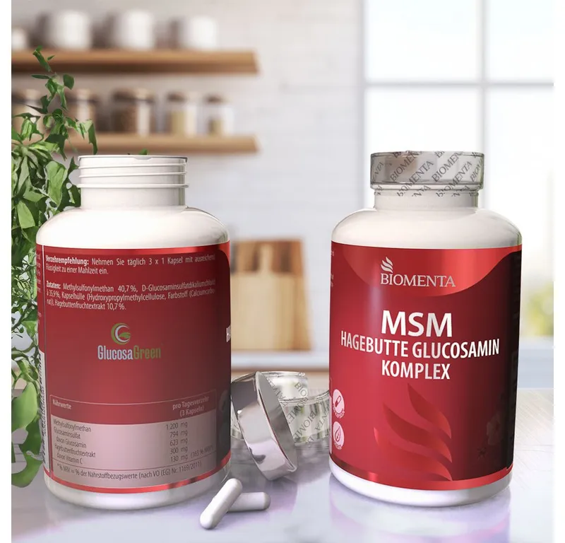 BIOMENTA MSM + Hagebutte + Glucosamin - 180 allergenfreie MSM Kapseln Kapseln, 180 St., 175.3 g – Produktbild 4 von 5