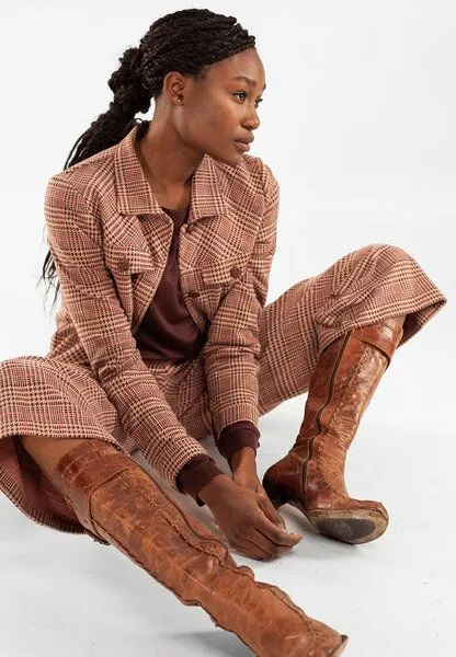 Alma & Lovis Alma & Lovis Karo-Blazerjacke aus Bio-Baumwolle | Check Jacke, Camel (kamel), – Produktbild 2 von 4