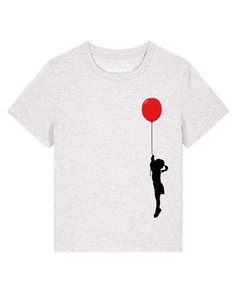 watapparel watapparel T-Shirt Frauen Mädchen mit Luftballon (print), Cool heather grey, – Produktbild 1 von 2