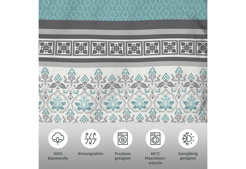 OTTO home Bettwäsche Cremona in Gr. 135x200, 155x220 cm u.a. Bettwäsche-Set mit Ornamenten, Linon, 3 teilig, romantische Bettwäsche in verschiedenen Qualitäten, ab Gr. 135x200 cm, Grau|grün, – Produktbild 3 von 5