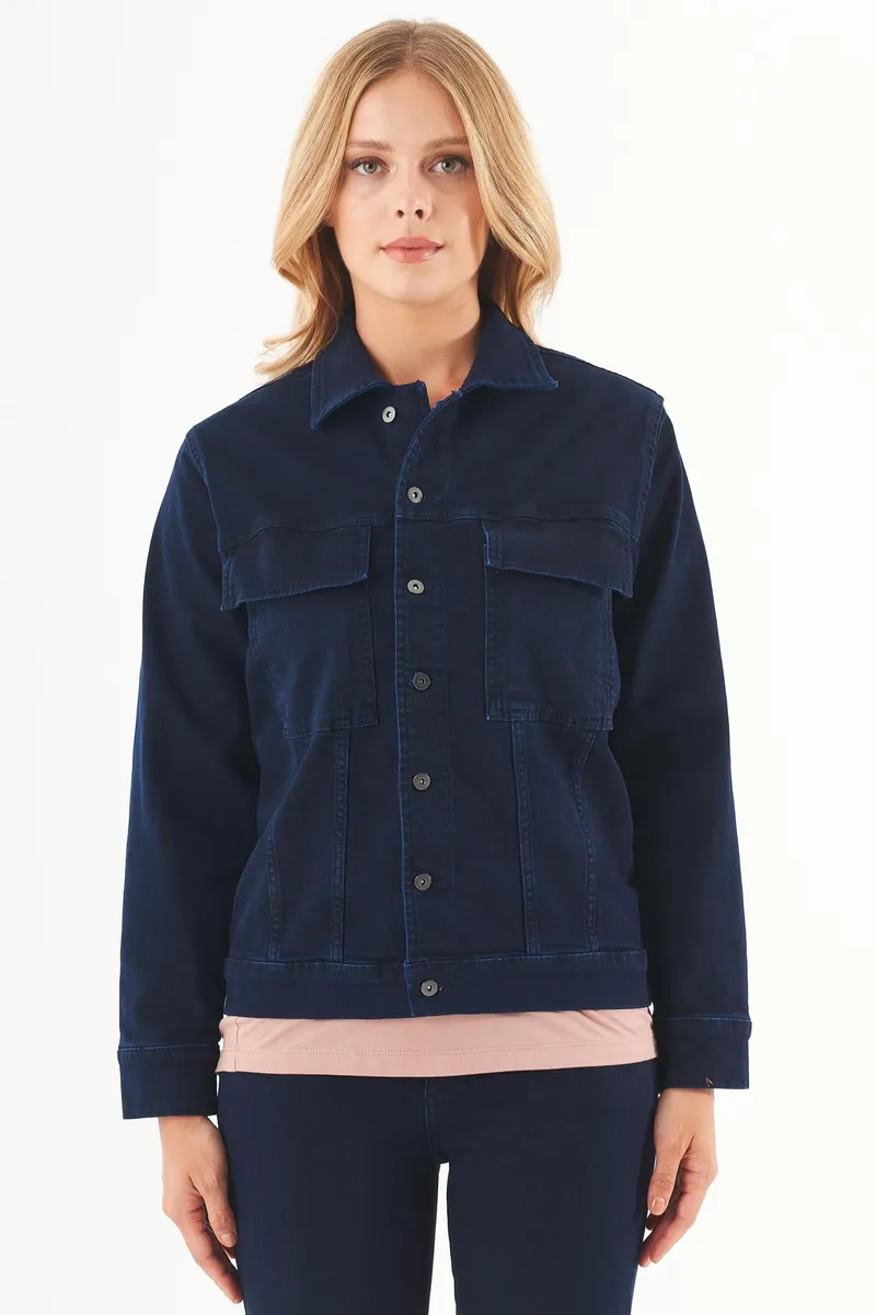 ORGANICATION ORGANICATION Damen vegan Jeansjacke Aus Bio-Baumwolle Dunkelblau, Dunkelblau, – Produktbild 2 von 2