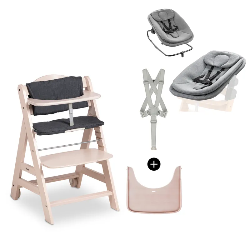 Hauck Hauck Beta+ Hochstuhl mit Kissen, Tablett und Wippe, Whitewashed, – Produktbild 1 von 1
