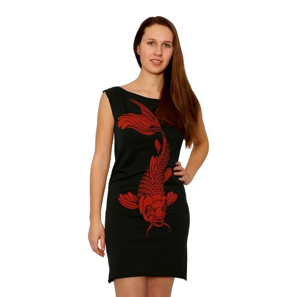 HANDGEDRUCKT HANDGEDRUCKT "Koi03" Bio-Kleidchen, Schwarz, – Produktbild 1 von 3