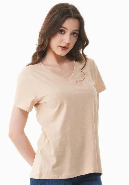ORGANICATION ORGANICATION Damen Basic T-Shirt aus Bio-Baumwolle mit V-Ausschnitt, Soft beige, – Produktbild 3 von 4
