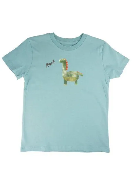 MelaDi Meladi Kinder Shirt aus Biobaumwolle - Dino auf Türkis – Produktbild 1 von 5
