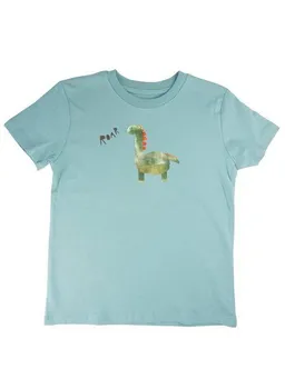 MelaDi Meladi Kinder Shirt aus Biobaumwolle - Dino auf Türkis – Produktbild 1 von 1